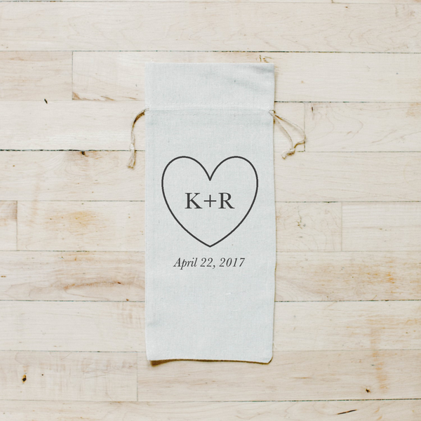 Personalized Initials With Heart Wine Bag
