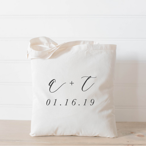 Personalized Two Initials and Date Tote Bag