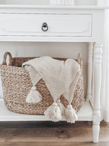 Cream Knit Throw Blanket With Tassels