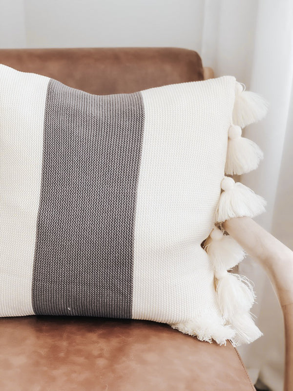 Gray and Cream Tassel Pillow