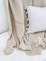 Cream Knit Throw Blanket With Tassels