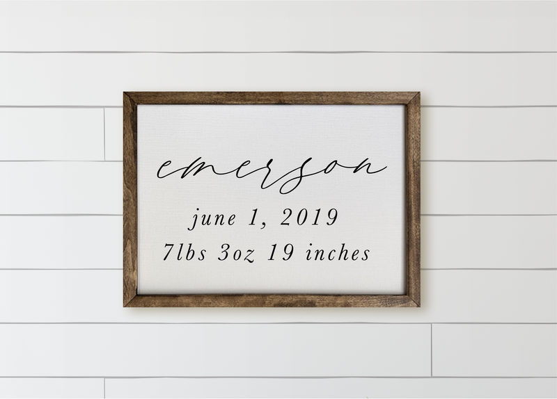 Personalized Calligraphy Birth Stats Wood Framed Sign