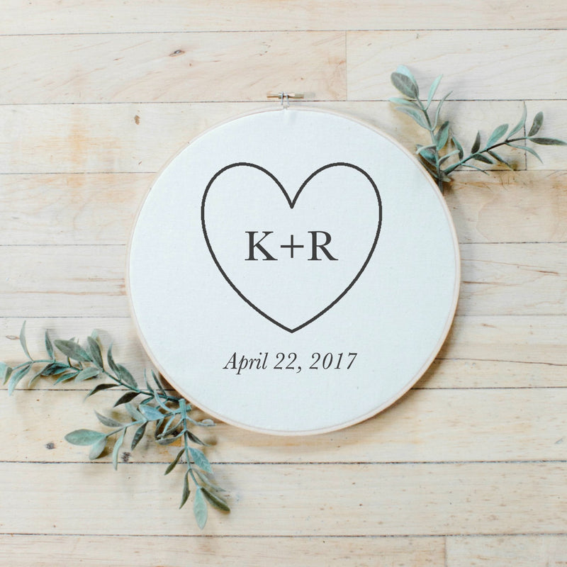 Personalized Initials In Heart Faux Embroidery Hoop