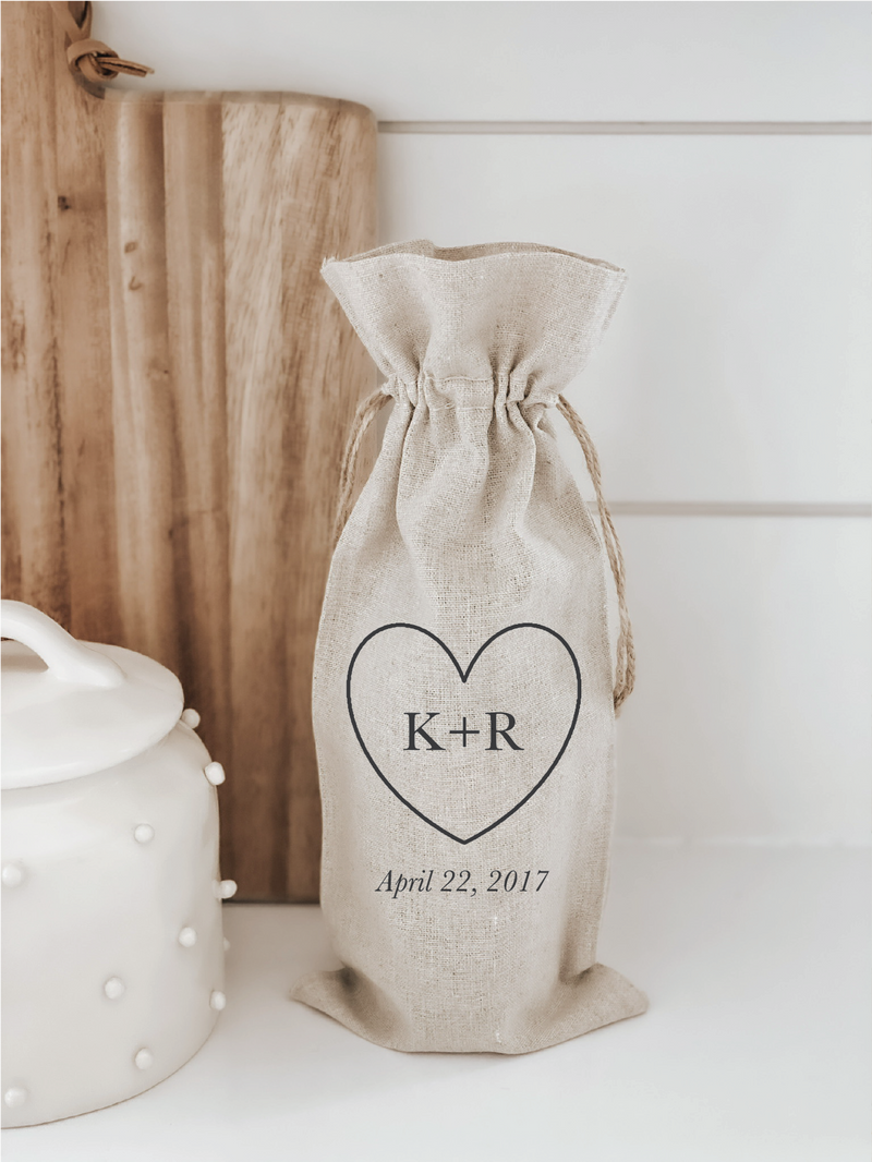 Personalized Initials With Heart Wine Bag