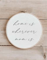 Home Is Wherever Mom Is Faux Embroidery Hoop