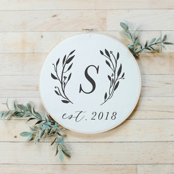 Personalized Initial With Laurels Faux Embroidery Hoop