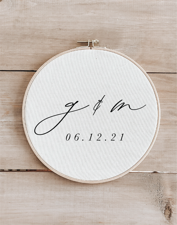 Personalized Two Initials + Date Faux Embroidery Hoop
