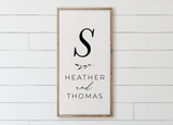 Personalized Initial with Names Wood Framed Sign