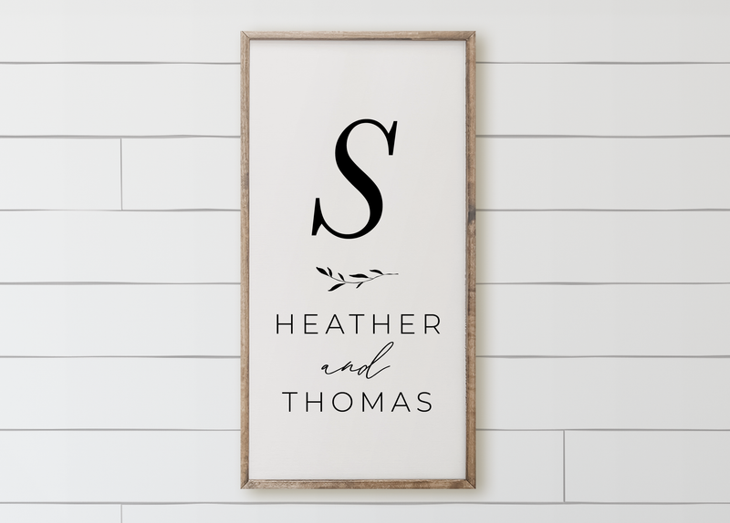 Personalized Initial with Names Wood Framed Sign